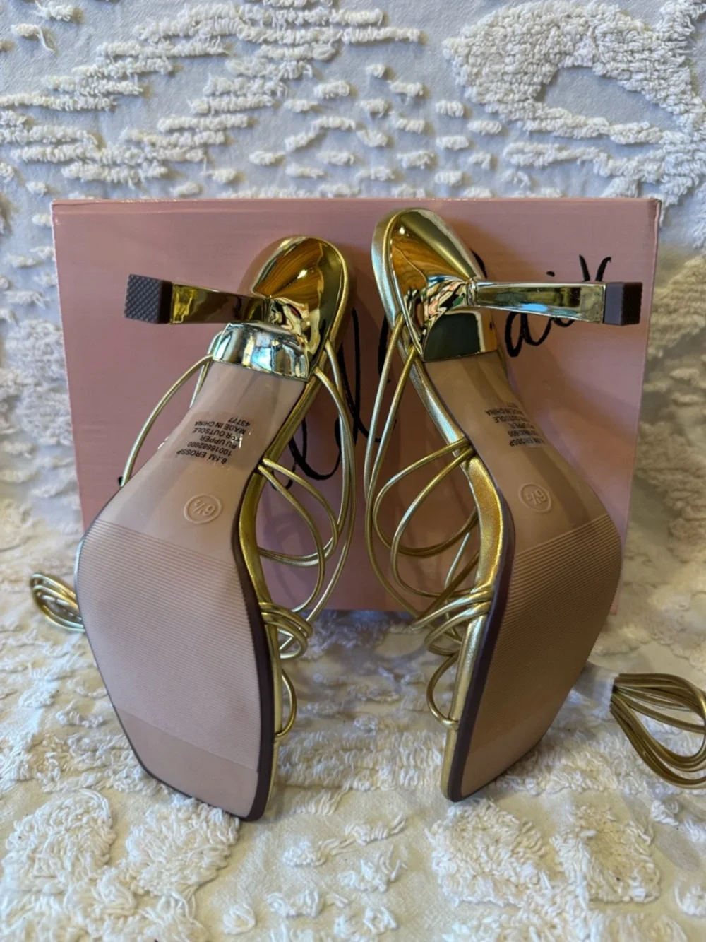 Wild Pair Metallic Gold Strappy Square-Toe Heels #641